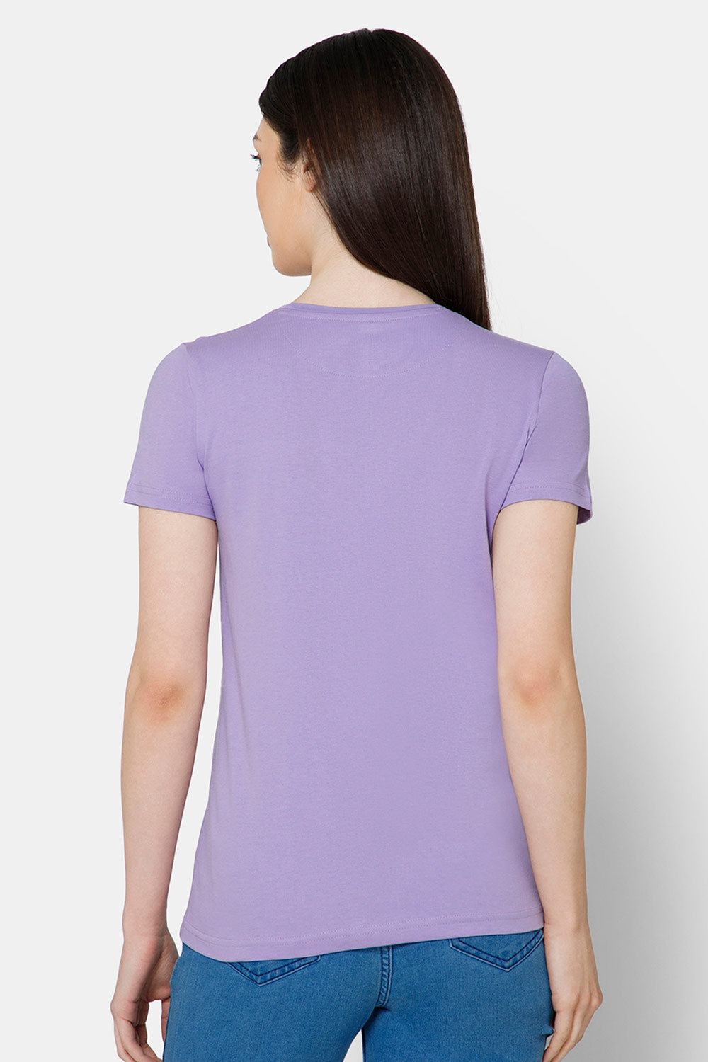 Jusperf Women's Printed Crew Neck Casual T-Shirt - Lilac - TS34