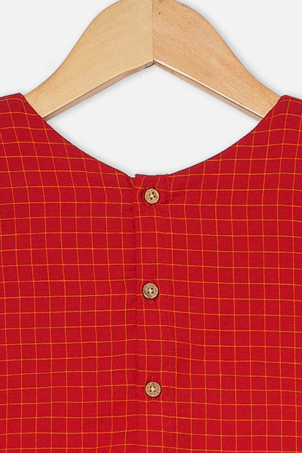 Chittythalli Girls Pavadai Set Cotton Ethnic Wear Mirror Work Puff Sleeve Top with Box Pleated Skirt- Red - PS88