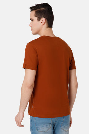 Enhance Printed Crew Neck Men's Casual T-Shirts - Medium Orange - TS26