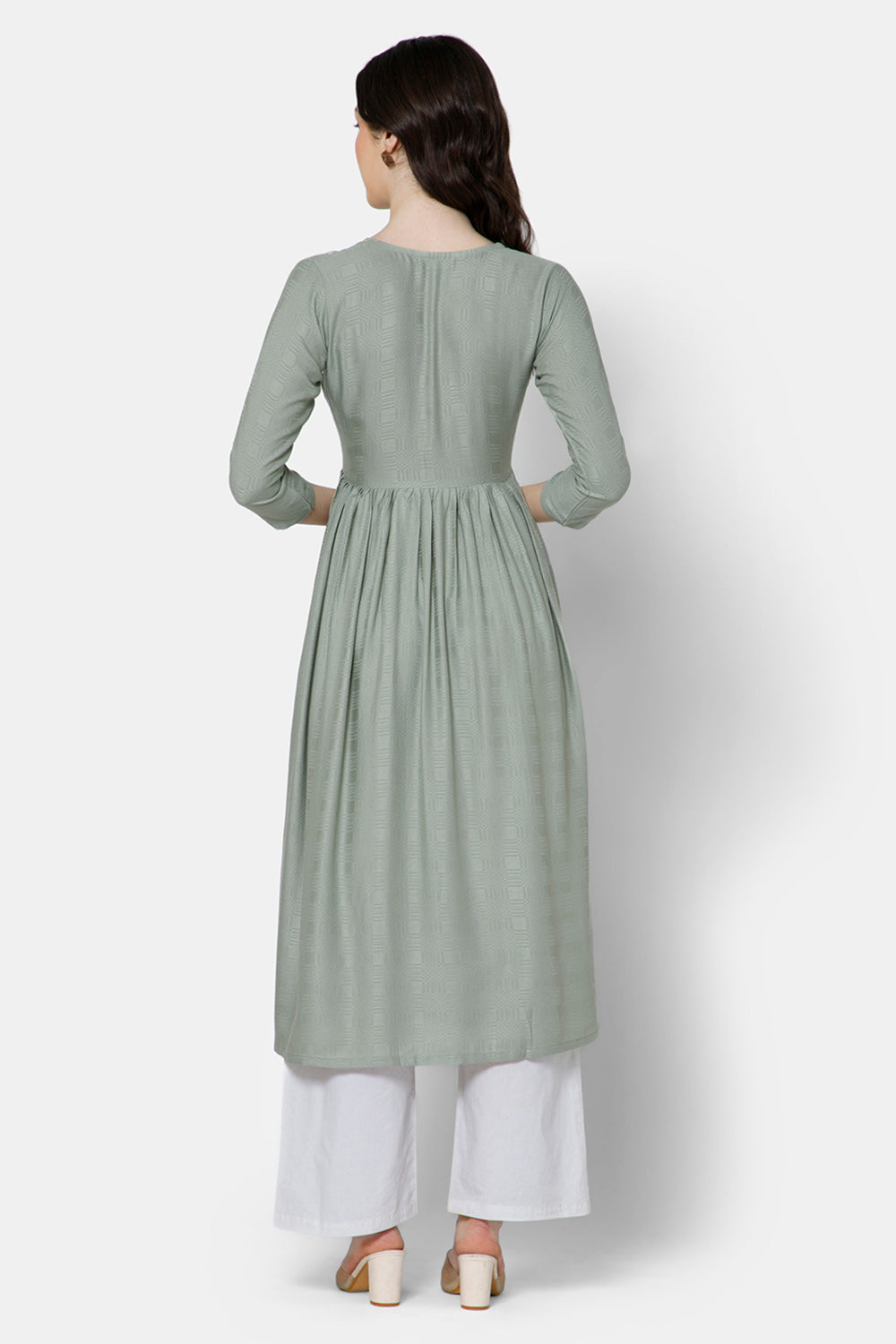 Mythri Women's Ethnic wear Kurthi with Elegant Lace Attachment At The Neckline - Green - E080