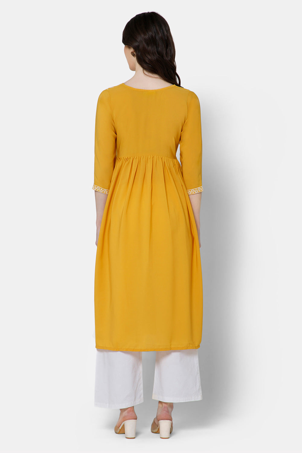 Mythri Women's Ethnic wear Kurthi with Elaborately Embroidered Front Yoke Design - Yellow - E071