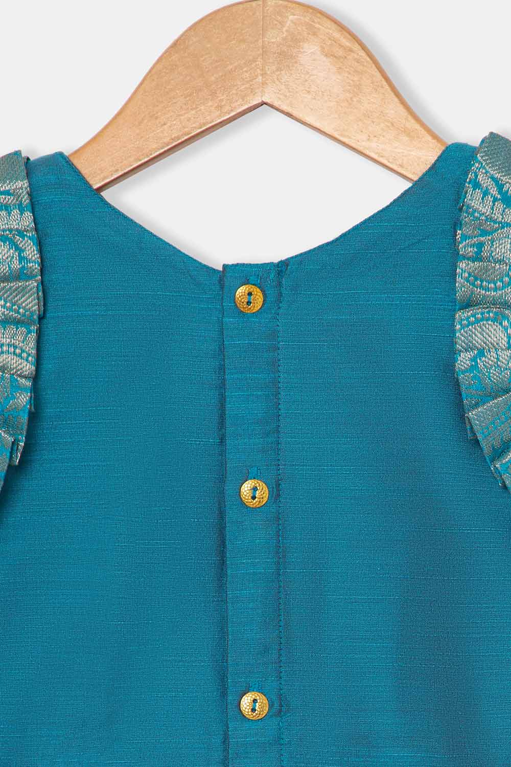 Chittythalli Girls Pavadai Set – Cotton Blend Box Pleated Skirt with Embroidered Butta Blouse - Blue - PS47
