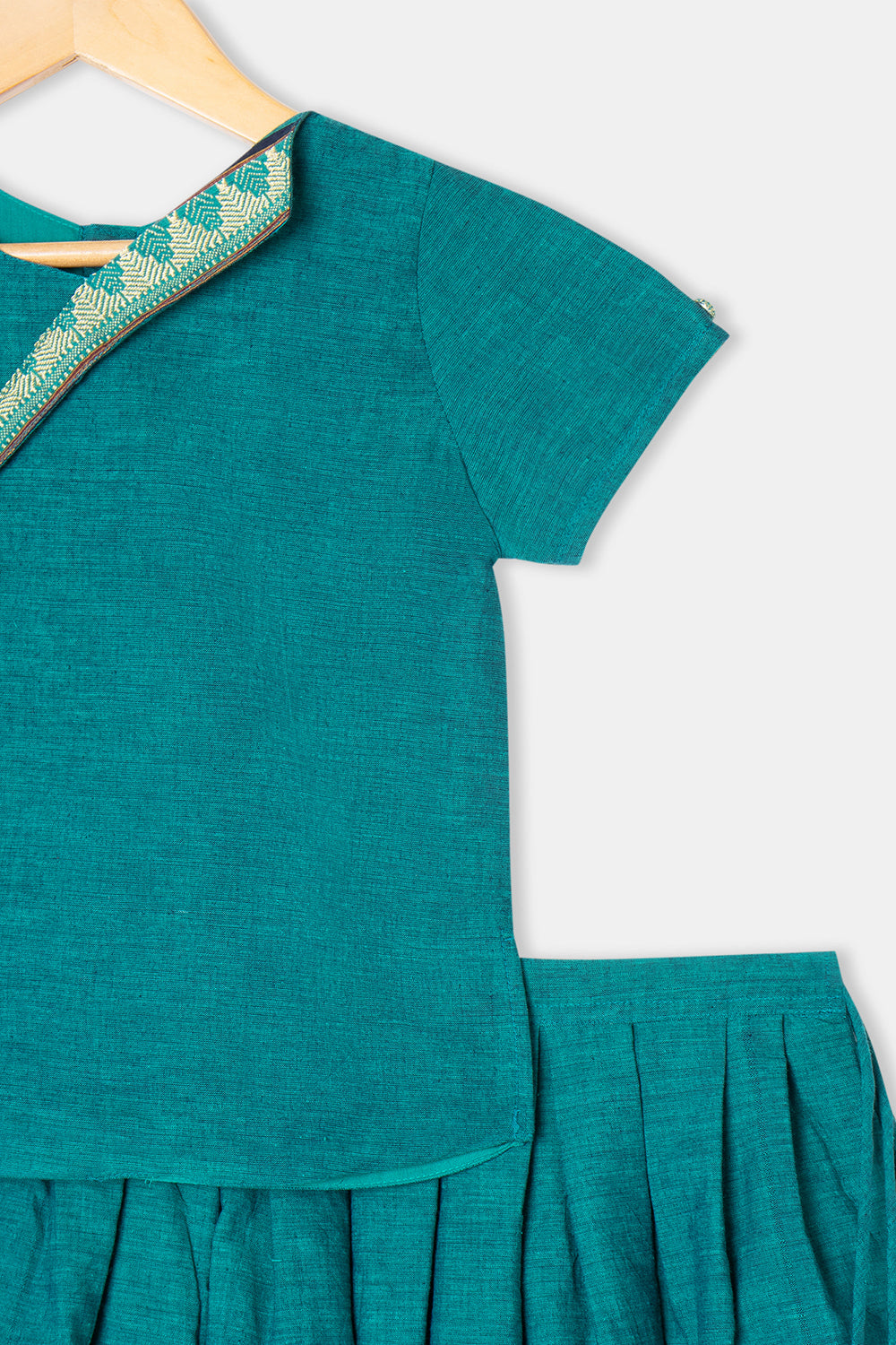 Teal Green Cotton Ethnic Pavadai Set – Stylized Collar & Puff Sleeves | Chittythalli Festive Outfit - PS67