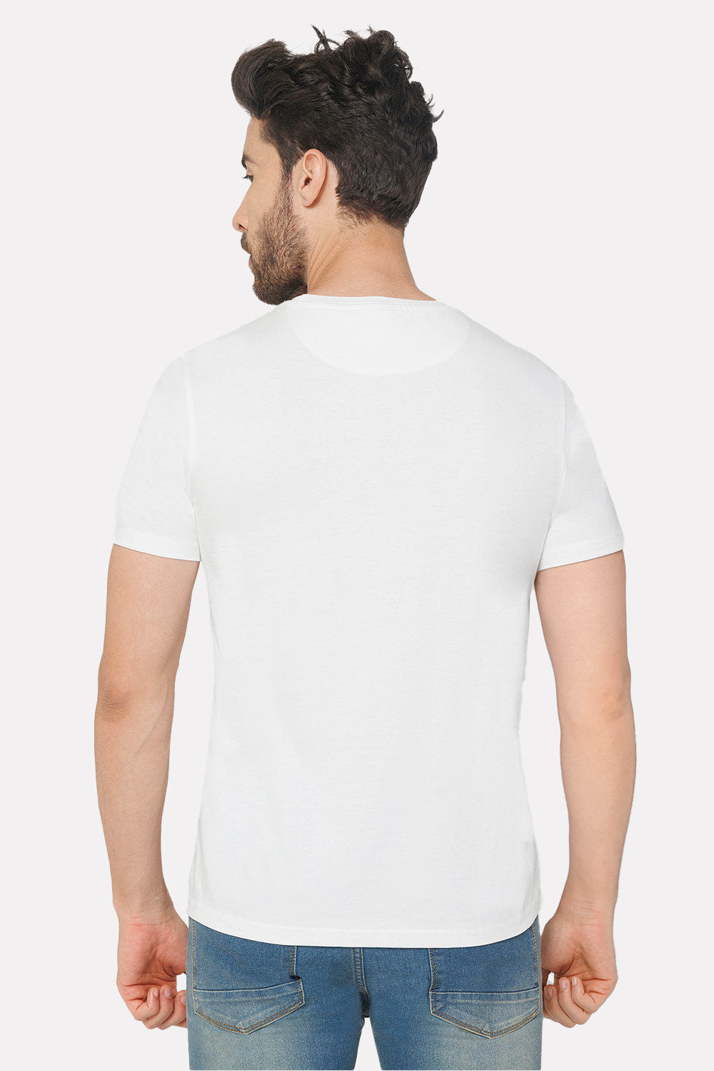 Enhance Men's Printed Crew Neck Casual T-Shirt - White - TS35