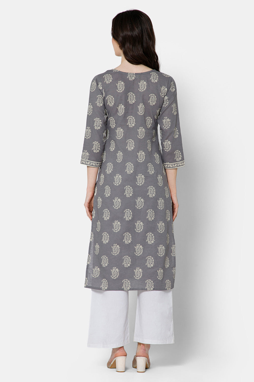 Mythri Women's Casual Kurthi with Patchwork And Minimalistic Embroidery - Grey - E032