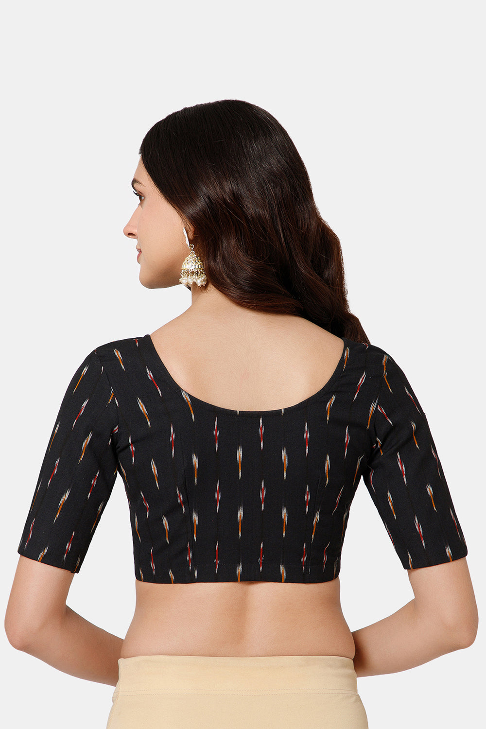 Naidu Hall Women’s Princess Cut Printed Readymade Saree Blouse U-Neck Front Open with Elbow Sleeves & Princess Cut | Elegant Everyday & Ethnic Wear - BU17