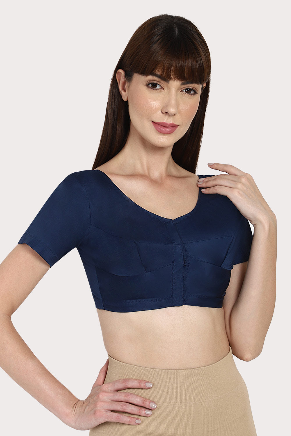Naidu Hall Round neck Silk Cotton short sleeve blouse - Navy blue
