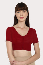 Naidu Hall Round neck short sleeve blouse - Light Maroon
