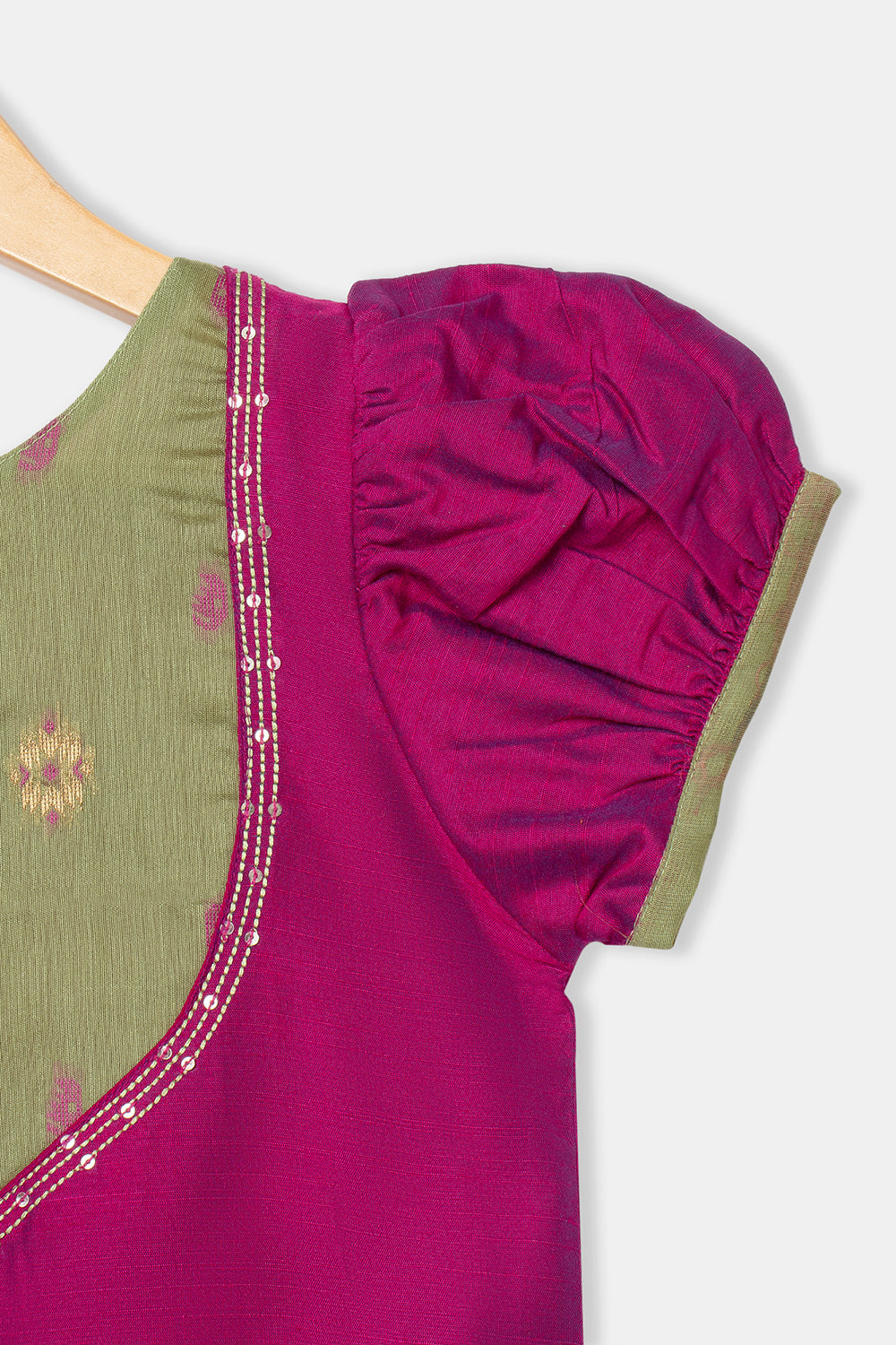 Chittythalli Girls Pavadai Set with Puff Sleeve Top & Embroidered Kali Skirt - Magenda - PS76