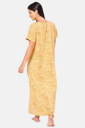 Naidu Hall Square Neck Front Open Nighty with  Side Pocket - NT14 - Mustard