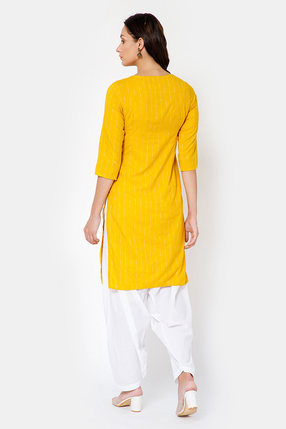 Mythri Women Knee Length Straight Kurtha - Yellow - KU34