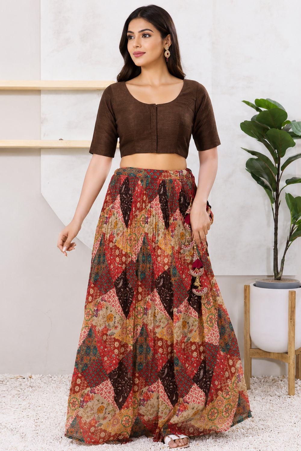 Women's Padded Art Silk Saree Blouse | Readymade Round Neck Elbow Sleeve Blouse for Women | Designer Ethnic Blouse for Sarees - R124