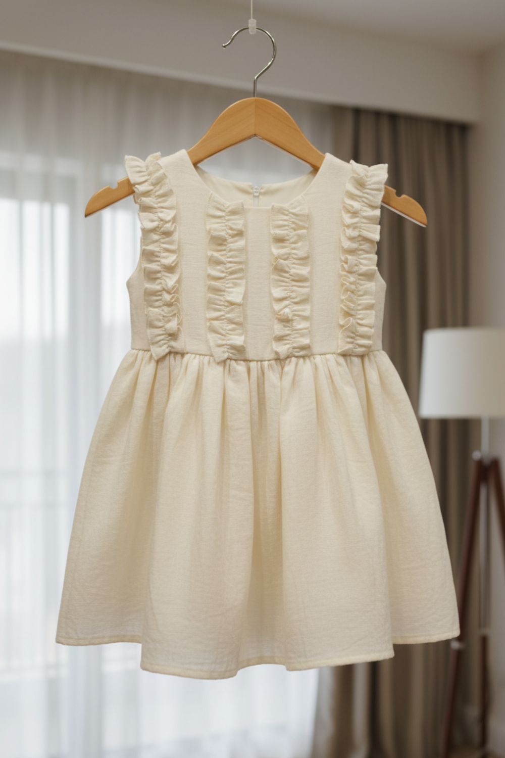 Girls Cotton-Blend Sleeveless Dress | Round Neck Solid Above-Knee Fancy Daily Wear Frock - B642