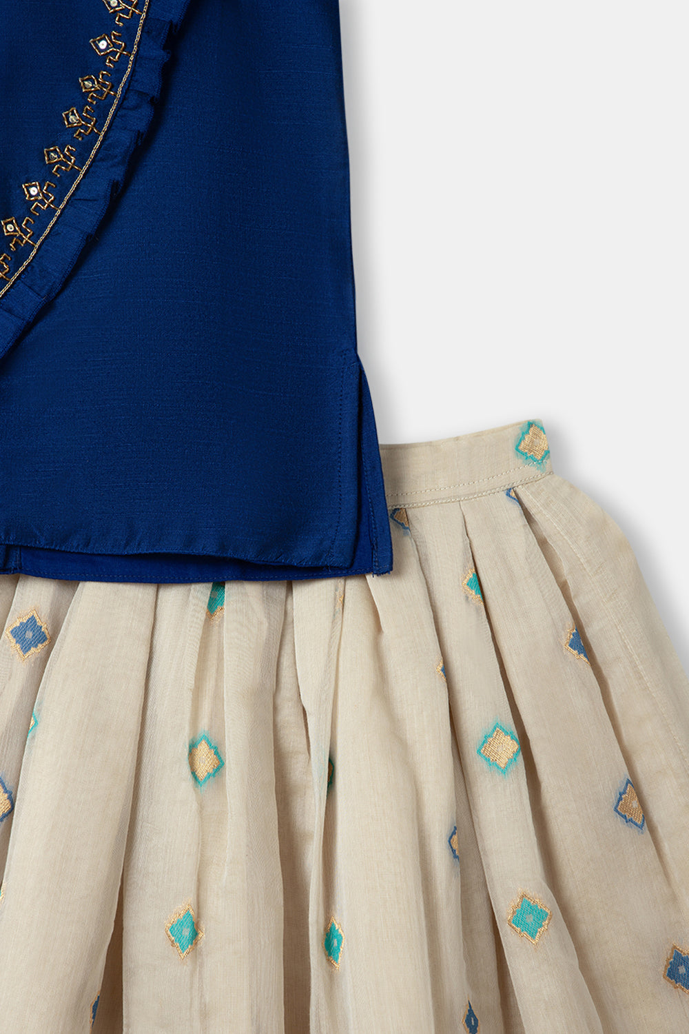 Chittythalli Girls Ethnic Wear Pavadai Set Ruffle Sleeves With Kasuti Hand Embroidery - Navy Blue - PS73