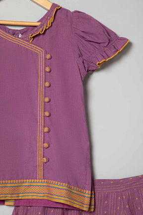 Chittythalli Puff Sleeve With Minimal Embroidery Top & Kali Skirt  Pavadai Set -  Purple  - PS50