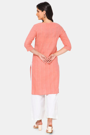 Mythri Women Knee Length Straight Kurtha - Pink - KU38