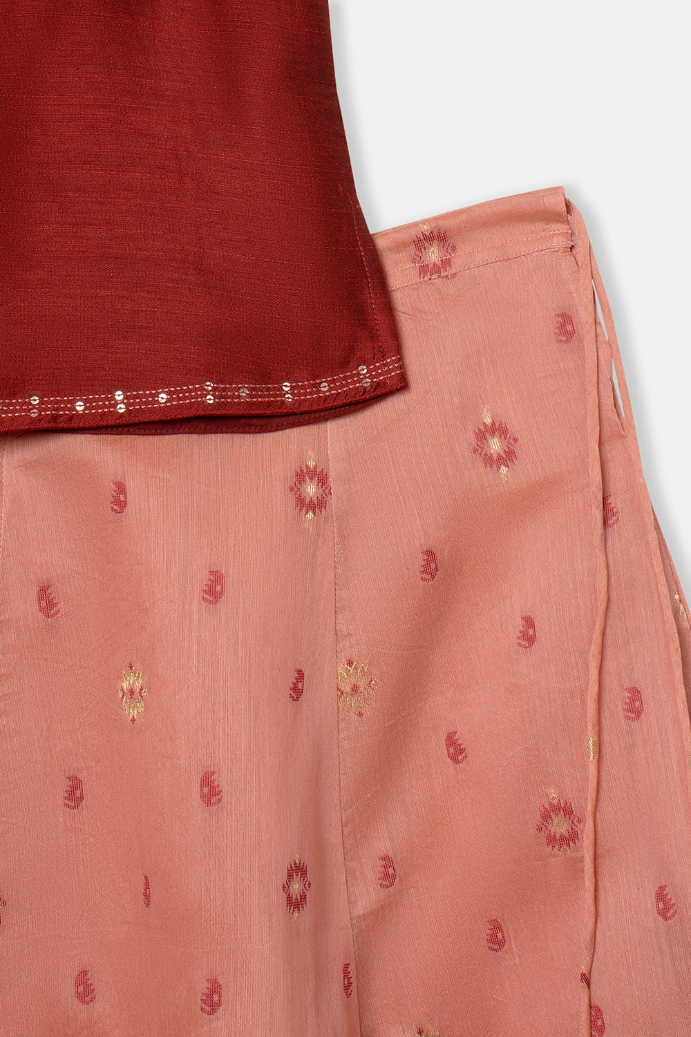 Chittythalli Girls Pavadai Set with Puff Sleeve Top & Embroidered Kali Skirt - Brown - PS76