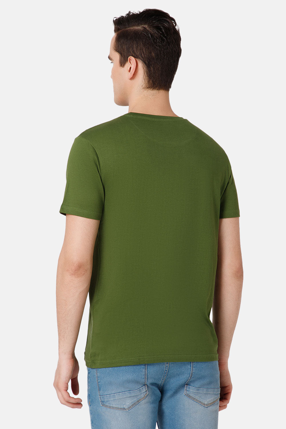 Enhance Printed Crew Neck Men's Casual T-Shirts - Olive - TS14