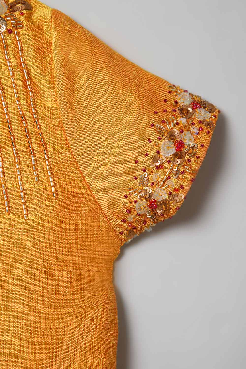 Chittythalli Traditional Pavadai Set V Neck short sleeve top with Box pleated Skirt - Yellow & Pink - PS38