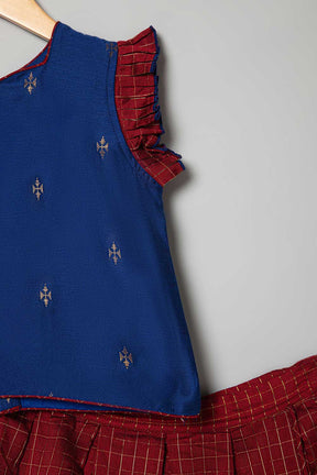 Chittythalli Knife Pleat Sleeve With Stylized Neck Line & Box Pleat Skirt  Pavadai Set -  Navy Blue  - PS51