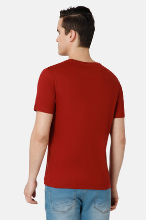 Enhance Printed Crew Neck Men's Casual T-Shirts - Maroon - TS19