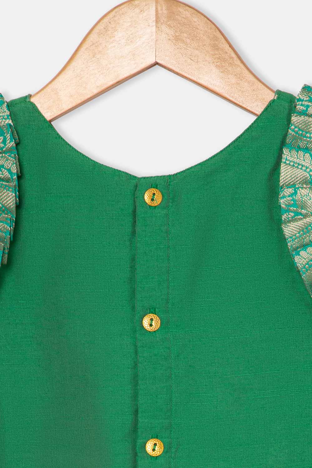 Chittythalli Girls Pavadai Set – Cotton Blend Box Pleated Skirt with Embroidered Butta Blouse - Green - PS47