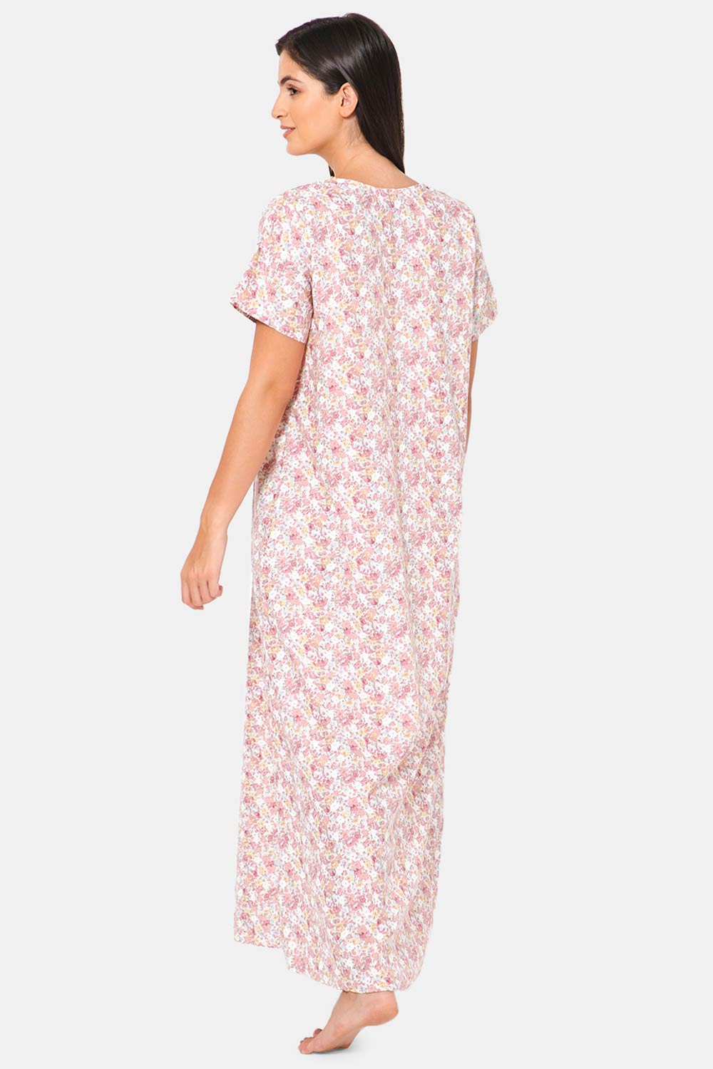 Naidu Hall V-Neck Short Sleeve Nighty with Front Patch Pocket - NT19 - Pink