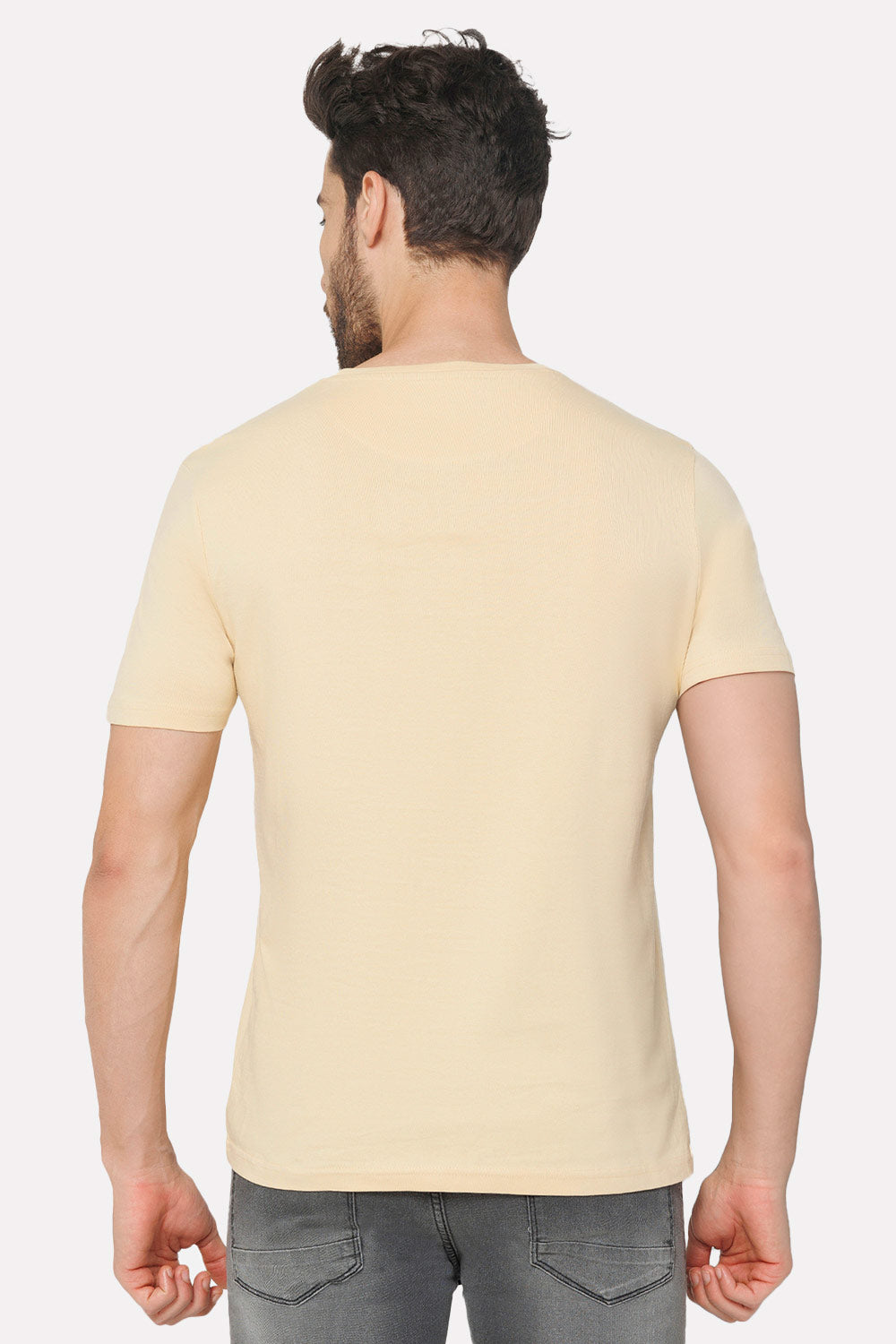 Enhance Men's Printed Crew Neck Casual T-Shirt - Beige - TS30