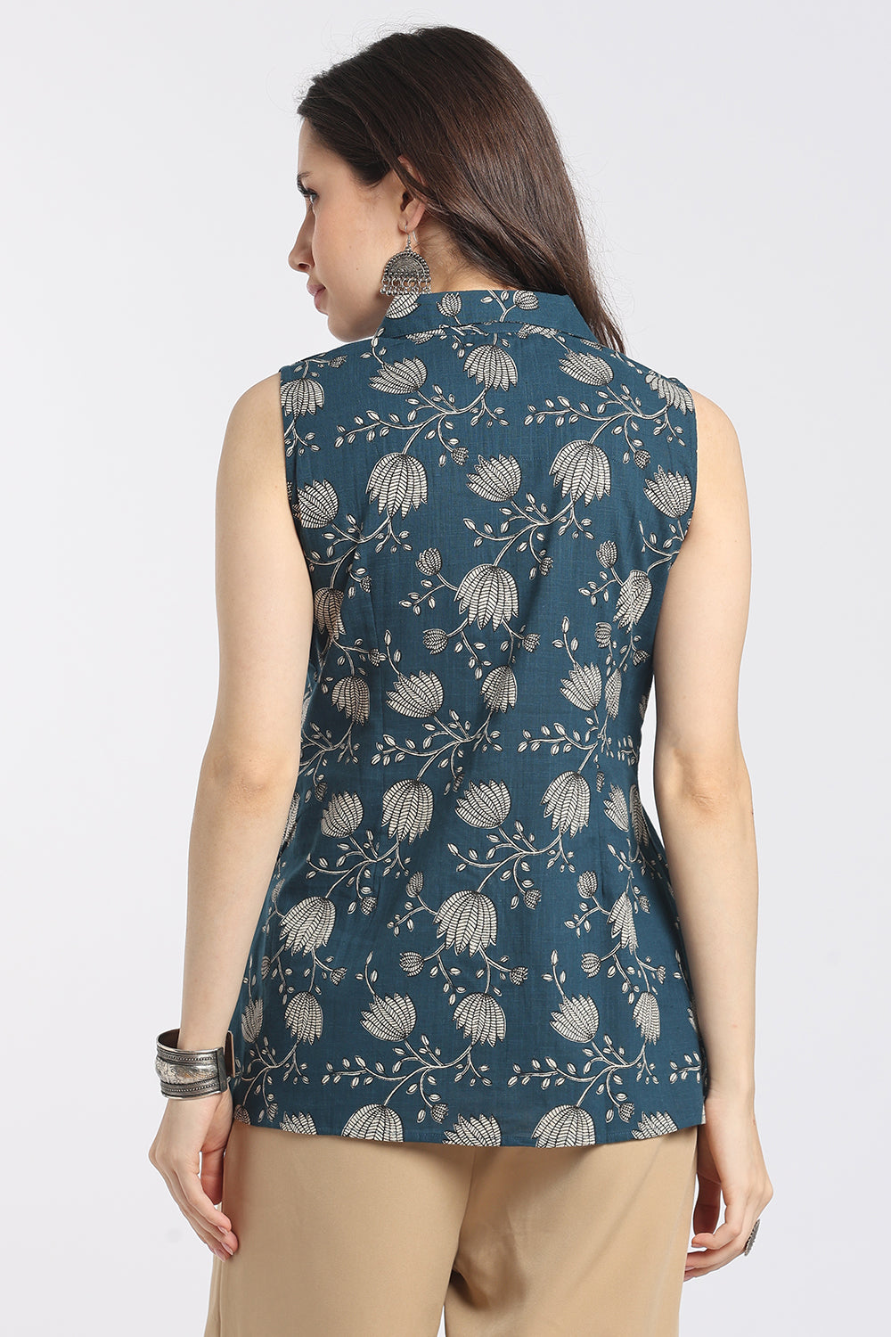Mythri Women's Cotton Sleeveless Shirt Collar Top | Button Down Regular Fit Casual Top | TO52