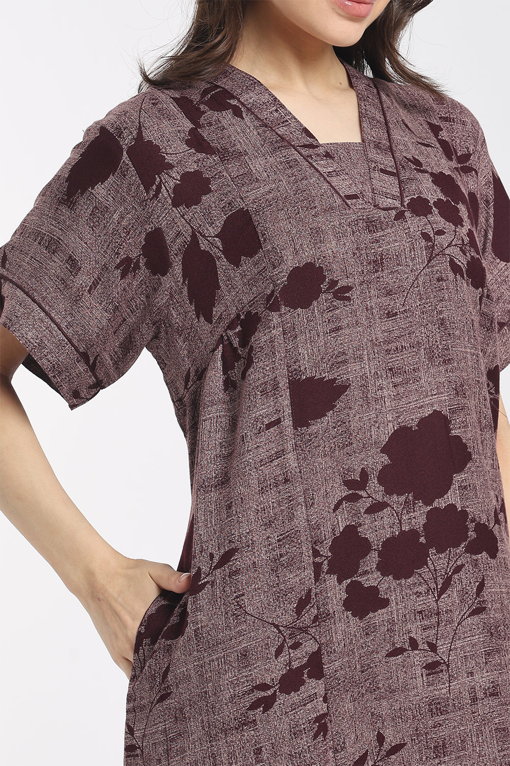 Naidu Hall Women's Printed Cotton Full-Length Nighty | Shawl Collar, Short Sleeves & Regular Fit-NB60