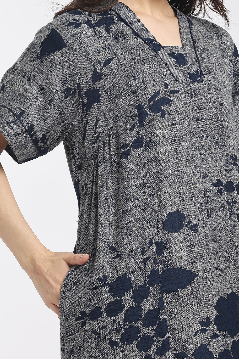 Naidu Hall Women's Printed Cotton Full-Length Nighty | Shawl Collar, Short Sleeves & Regular Fit-NB61