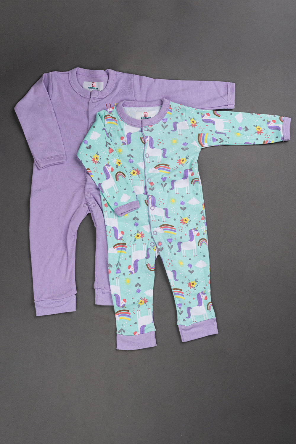 Oh Baby Cotton Interlock Knit Animal Print Body Suit Pack Of - 2 - Lilac & Assorted - S205