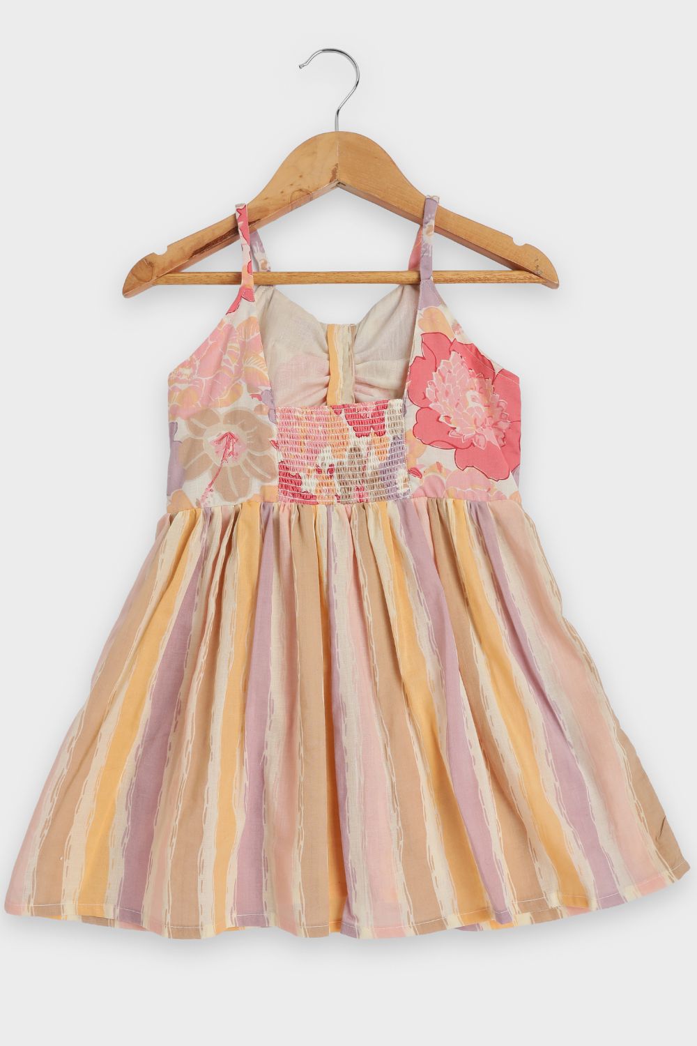 Chittythalli Girls Ethnic Summer Frock | Jaipur Printed Cotton Toddler Dress with Front Gathered Bow Top | Smocked Back | Woven Regular Fit Kids Dress - FR46