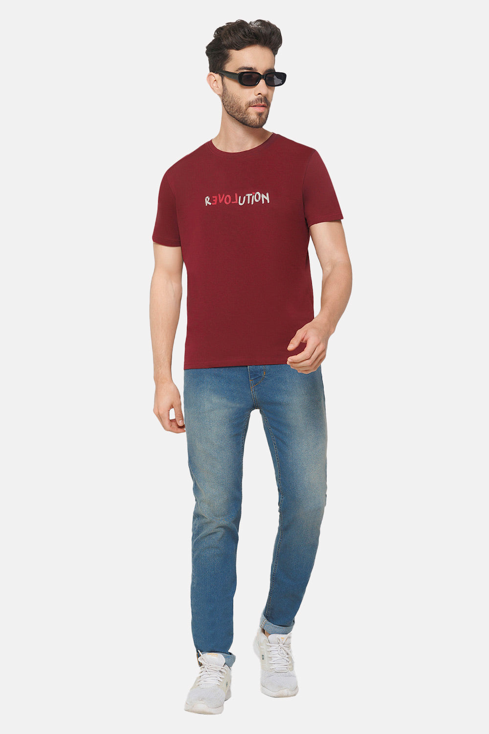 Enhance Men's Printed Crew Neck Casual T-Shirt - Maroon - TS33