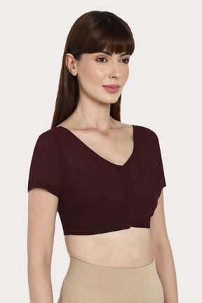 Naidu Hall Round neck short sleeve blouse - Dark Wine