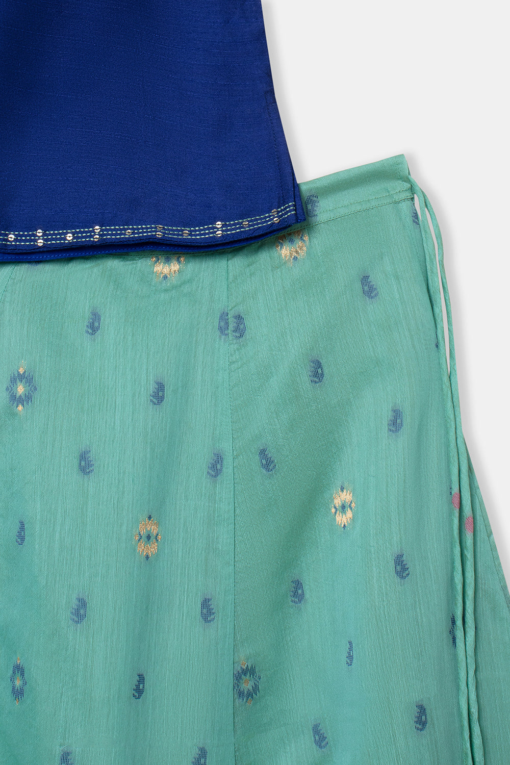 Chittythalli Girls Pavadai Set with Puff Sleeve Top & Embroidered Kali Skirt - Blue - PS76