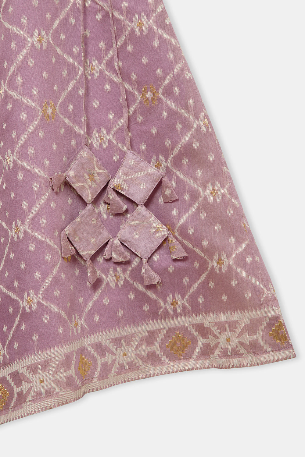 Chittythalli Girls’ Ethnic Pavadai Set – Chanderi Jamdani Peplum Top with Criss-Cross Cording & Kali Skirt | Traditional Festive Wear for Girls - PS91