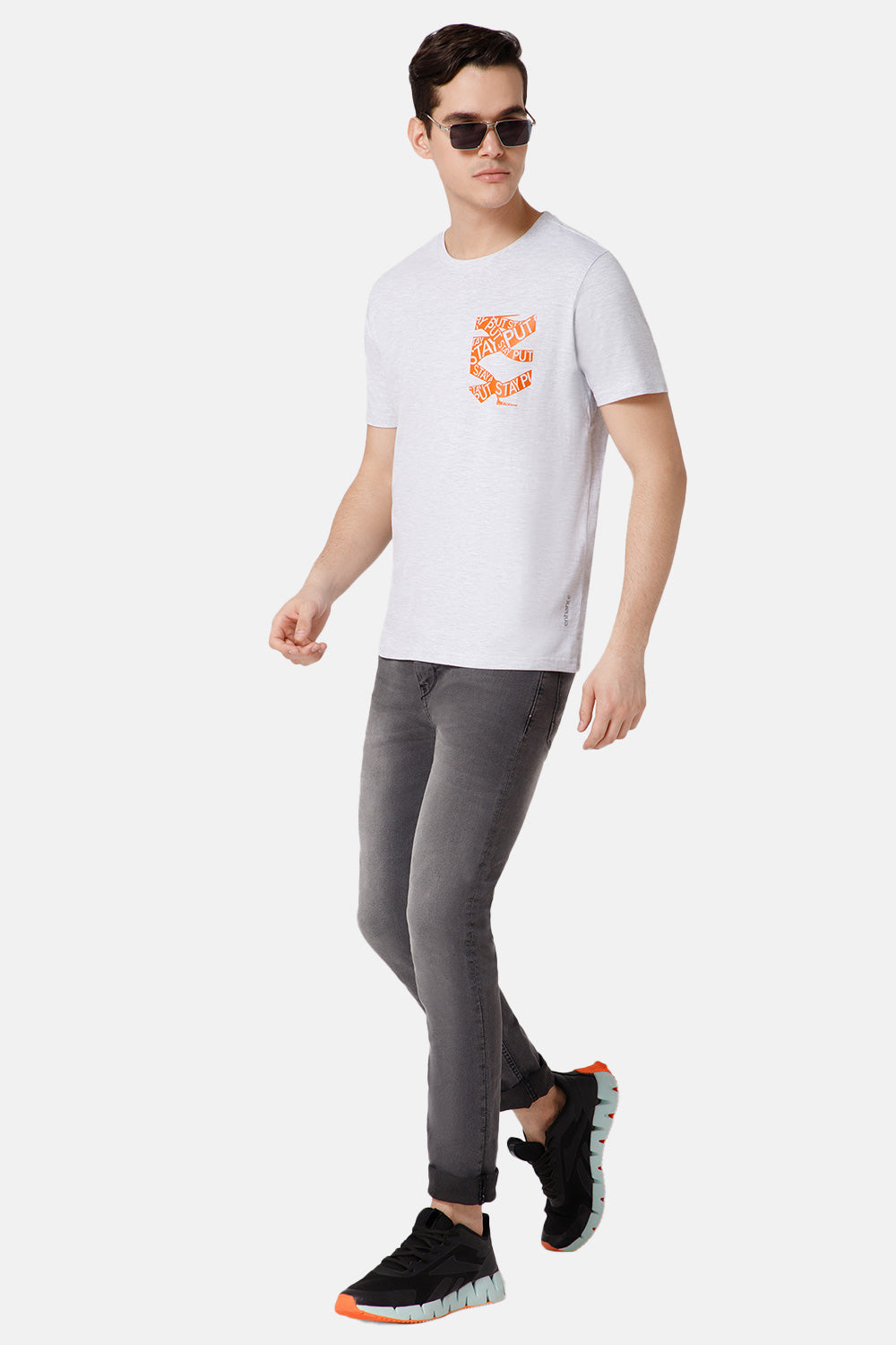 Enhance Printed Crew Neck Men's Casual T-Shirts - Grey - TS33