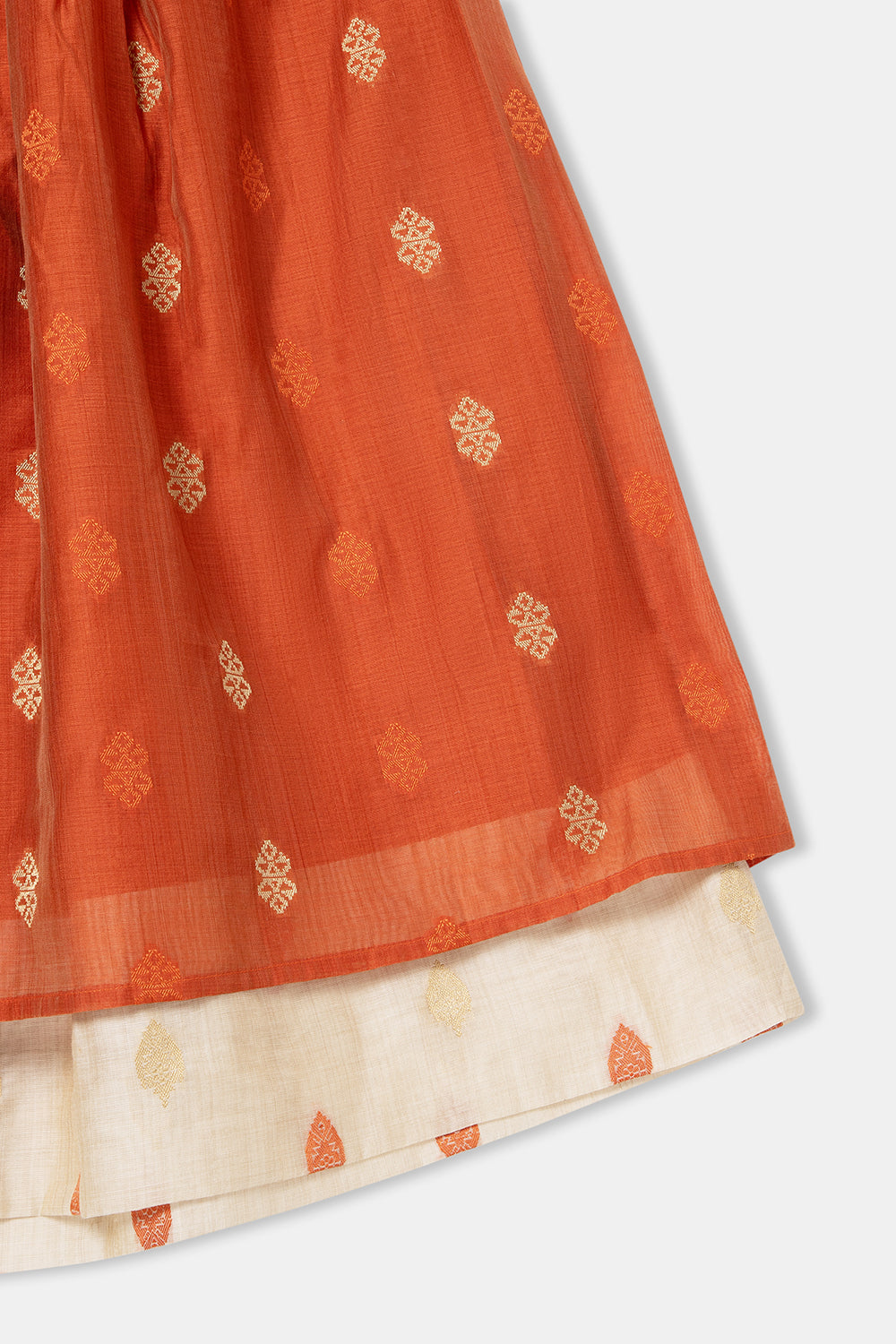 Chittythalli Ruffle Detailing Short Sleeve Ethnic Pavadai Set - Orange - PS28