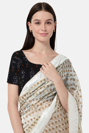 Naiduhall Princess Cut Round Neck Short Sleeve Ikat Blouse - Black - BU10