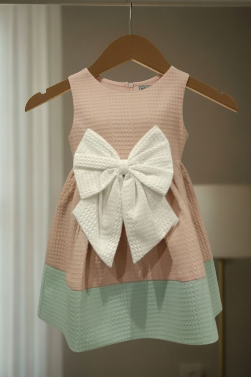 Girls Peach Cotton-Poly Sleeveless Dress | Round Neck Solid Knee-Length Daily Wear Frock - B620