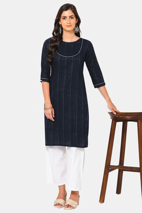 Mythri Women Knee Length Straight Kurtha - Navy Blue - KU38