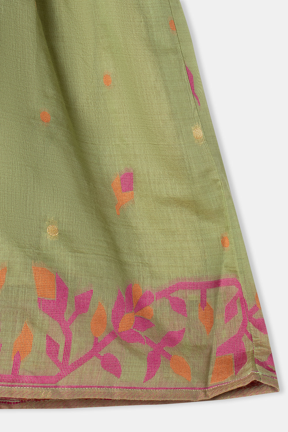 Chittythalli Girls Pavadai Set Cotton Blend with Sweetheart Neckline & Box Pleat Skirt- Light Green - PS75