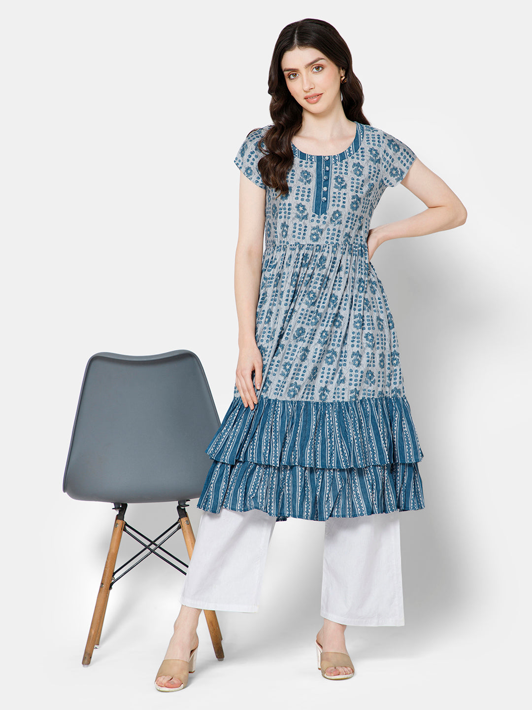 Mythri Women's Fit and Flare Casual Dress - Blue - DR04