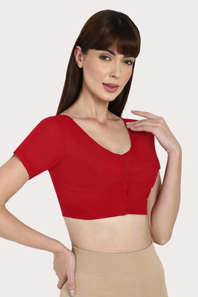 Naidu Hall Round neck short sleeve blouse - Dark Red