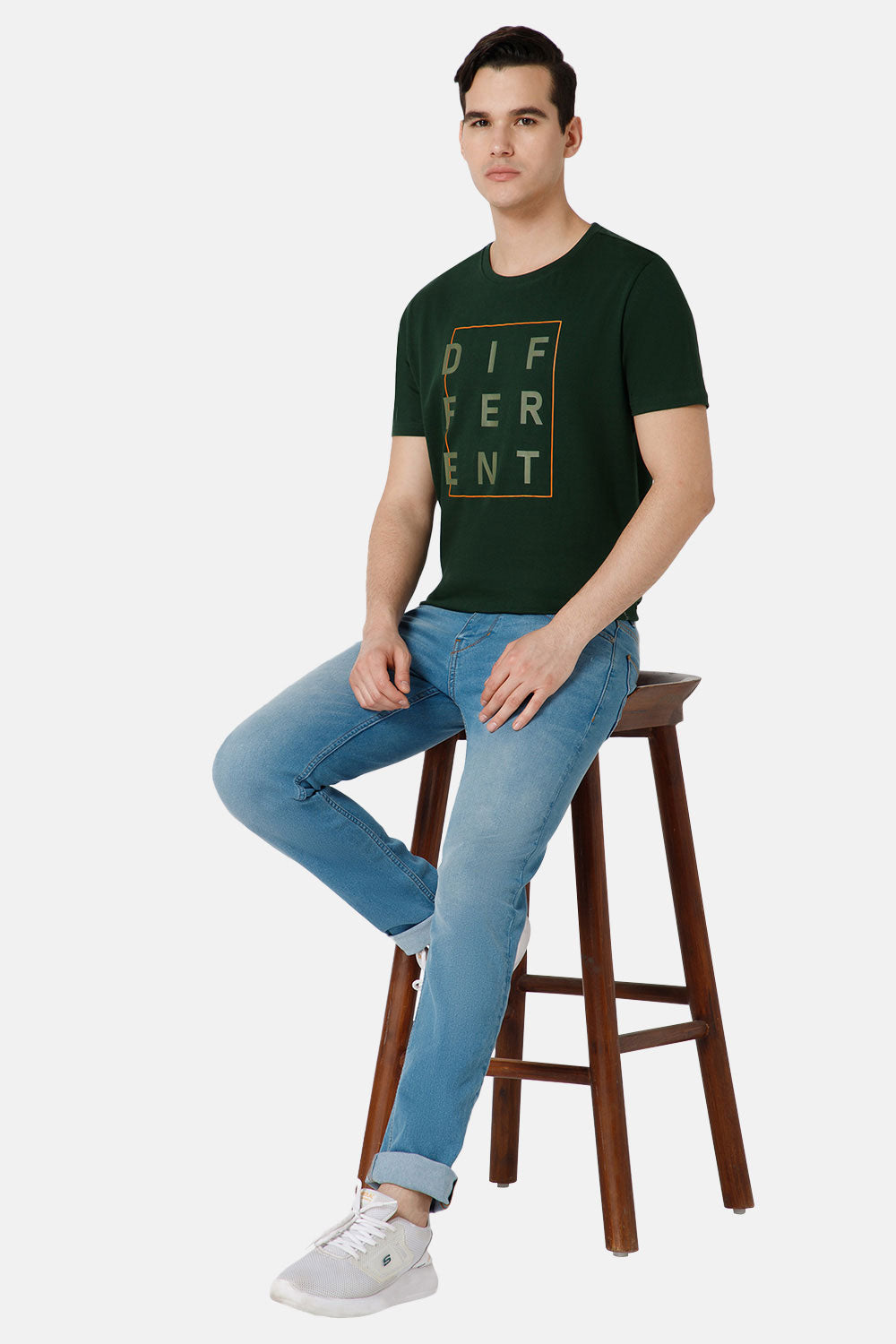 Enhance Printed Crew Neck Men's Casual T-Shirts - Green - TS35