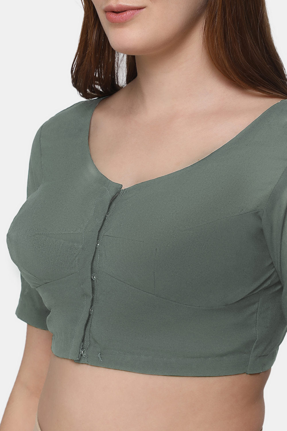 Naidu Hall Women's 2x2 Cotton Saree Blouse | Readymade Round Neck Elbow Sleeve Woven Cotton Blouse | Plain Traditional Blouse for Cotton, Handloom, Linen & Silk Cotton Sarees - RNRE