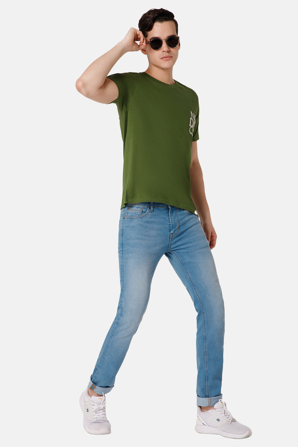Enhance Printed Crew Neck Men's Casual T-Shirts - Olive - TS14