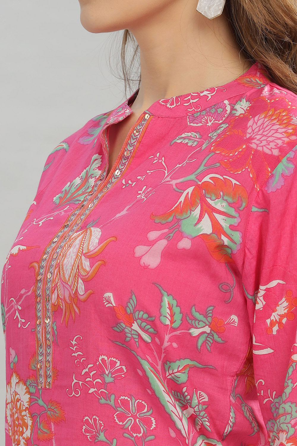 Mythri Women Casual Kurta with 3/4th Sleeves - Pink - KU10