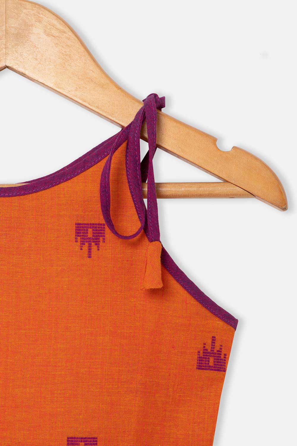 Chittythalli Girls Ethnic Layered Frock with Ruffles & Tassels – Handloom Butta Dress - Orange - FR24